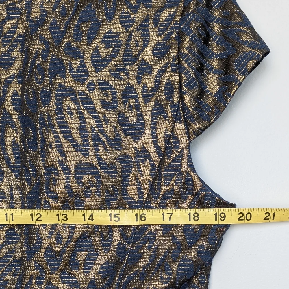 Vince Camuto Metallic Leopard Print Jaquard Fit And Flare Dress sz 12 - Picture 9 of 11